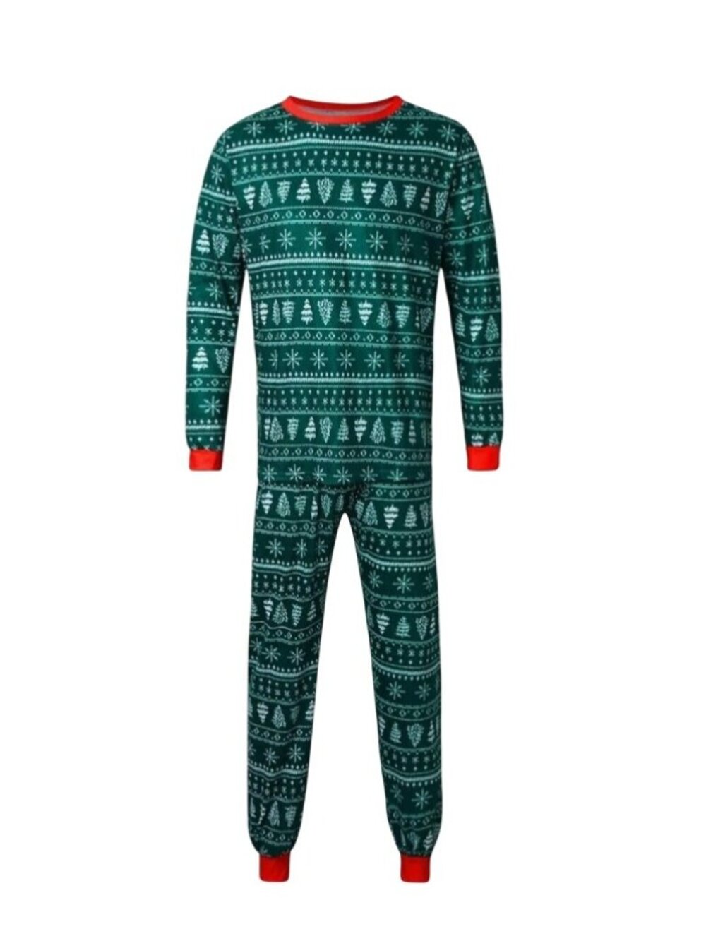 Mens XL Christmas Pajama Top & Bottoms Green & Red With Snowflake & Tree Print